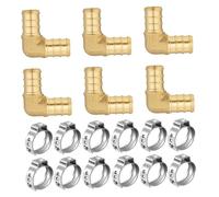 MagiDeal Pex Fittings Set with Stainless Steel Cinch Clamps 1/2" Rustproof Brass for Irrigation Systems RV Floor Heating, Elbow 6pcs