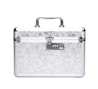 MagiDeal Portable Makeup Bag with Mirror, Makeup Box Organizer with Tray, Waterproof Cosmetic Storage Box for Women Travel Accessories, M Argent