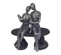 MagiDeal Reading Couple Statue Figure Desktop Unique Gift Office Thinker Figurine Resin Art Sculpture for Cabinet Newlywed Anniversary, Silver Black