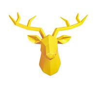 MagiDeal Resin Deer Head Sculpture Animal Statue Figurines Wall Mount Background Wall Crafts Creative Art Antlers Statuette for Gift Decoration, Yellow