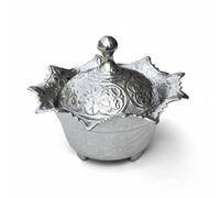 MagiDeal Silver Candy Container Sugar Bowl Dish Box with Engraved Motif and Curved Lid for Displaying Sugar Cubes Candies and Bites Suitable for Afternoon Tea, Tall