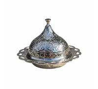 MagiDeal Silver Candy Container Sugar Bowl Dish Box with Engraved Motif and Curved Lid for Displaying Sugar Cubes Candies and Bites Suitable for Afternoon Tea, Large
