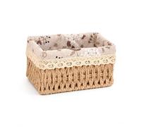 MagiDeal Storage Container Handwoven Basket Box Bin Organizer With Structured Rectangular Shape And Lace Removable Inner Cloth, 18 12 10cm, Classic Style, Small Size, Without Lid