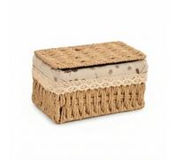 MagiDeal Storage Container Handwoven Basket Box Bin Organizer With Structured Rectangular Shape And Lace Removable Inner Cloth, 18 12 11cm, Classic Style, Small Size, With Lid