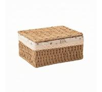 MagiDeal Storage Container Handwoven Basket Box Bin Organizer With Structured Rectangular Shape And Lace Removable Inner Cloth, 26 20 13cm, Classic Style, Large Size, With Lid