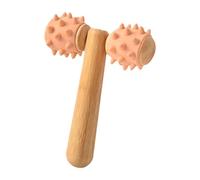 MagiDeal T Shape Massager with Grooved Rollers Multiuse Double Head Handheld Meridian Rolling Stick Body Roller for Shoulder Legs Body, Pink