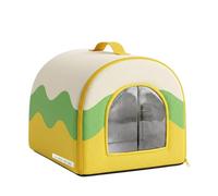 MagiDeal Temperature Control Bed Pet House Cooling Cave Shelter With Aluminum Foil Layer Cushioned Inner Liner Slide In Ice Packs Structured Base suitable for summer naps home use, Yellow, L