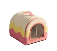 MagiDeal Temperature Control Bed Pet House Cooling Cave Shelter With Aluminum Foil Layer Cushioned Inner Liner Slide In Ice Packs Structured Base suitable for summer naps home use, Pink, M