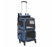 MagiDeal Travel Carrier Pet Trolley Bag Rolling Carrier Cat and Compartment Mesh Ventilation Telescopic Handle Convertible Space Folding Oxford Suitable for, Blue, Dark Blue