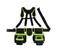MagiDeal Utility Waist Pack Tool Belt with Suspenders Electrician Harness Waist Bag Tool Organizer Oxford Material Weight Distribution Shoulder Support, Black and Green