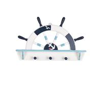 MagiDeal Wall Hook Nautical Ship Wheel Hook Rack Organizer Wooden Coat Rack Key Holder with Three Hooks Compact Semicircular Design and Iron Spokes Suitable, Small Blue, Small