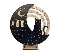 MagiDeal Wooden Perpetual Calendar Rotatable Moon Disk Calendar Artwork Modern Desk Decoration Hanging Ornament for Cafe Living Room, Cat