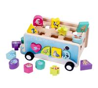 MagiDeal Wooden Shape Sorter Vehicle Non-Electric Shape Sorting Toy with Geometric Blocks Screen Wooden Learning Toy Vehicle for Preschoolers, Floor Activities, 18 Hole