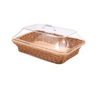 MagiDeal Woven Bread Basket with Lid Imitation Rattan Woven Basket Storage Basket Fruit Basket for Outdoor Home Party Living Room Cafe, Small