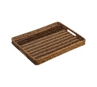 MagiDeal Woven Decorative Tray Rectangular Serving Tray Food Serving Basket Imitation Rattan for Coffee Table Countertop Living Room, dark brown M