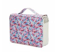 MagiDeal Zippered Pencil Case with 200 Slot Design Multi Layer Sections Elastic Pencil Holders Carrying Handle Polyester Oxford Suitable for Classroom Supplies, Pink Blue
