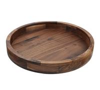 MAGIGO 12 Inches Small Round Black Walnut Wood Ottoman Tray with Handles, Serve Tea, Coffee Classic Wooden Decorative Serving Tray