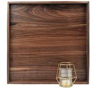 MAGIGO 15 x 15 Inches Medium Square Black Walnut Wood Ottoman Tray with Handles, Serve Tea, Coffee Classic Wooden Decorative Serving Tray
