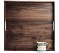 MAGIGO 19 x 19 Inches Large Square Black Walnut Wood Ottoman Tray with Handles, Serve Tea, Coffee Classic Wooden Decorative Serving Tray