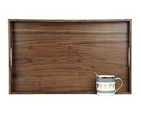 MAGIGO 22 x 14 Inches Large Rectangle Black Walnut Wood Ottoman Tray with Handles, Serve Tea, Coffee, Classic Wooden Decorative Serving Tray