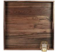 MAGIGO 22 x 22 Inches Large Square Black Walnut Wood Ottoman Tray with Handles, Serve Tea, Coffee or Breakfast in Bed, Classic Wooden Decorative Serving Tray