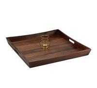 MAGIGO 22 x 22 Inches Large Square Curved Black Walnut Wood Ottoman Tray with Handles, Serve Tea, Coffee Classic Wooden Decorative Serving Tray