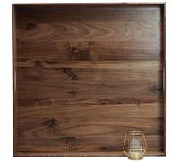 MAGIGO 24 x 24 Inches Extra Large Square Black Walnut Wood Ottoman Tray with Handles, Serve Tea, Coffee or Breakfast in Bed, Classic Wooden Decorative Serving Tray