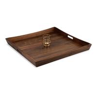 MAGIGO 24 x 24 Inches Large Square Curved Black Walnut Wood Ottoman Tray with Handles, Serve Tea, Coffee Classic Wooden Decorative Serving Tray