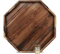 MAGIGO 26 Inches Extra Large Octagonal Black Walnut Wood Ottoman Tray with Handles, Serve Tea, Coffee Classic Wooden Decorative Serving Tray