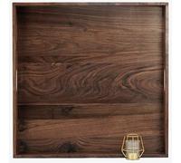 MAGIGO 26 x 26 Inches Large Square Black Walnut Wood Ottoman Tray with Handles, Serve Tea, Coffee Classic Wooden Decorative Serving Tray