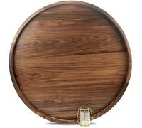MAGIGO 28 Inches Extra Large Round Black Walnut Wood Ottoman Tray with Handles, Serve Tea, Coffee, Classic Circular Wooden Decorative Serving Tray