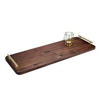 MAGIGO 28 x 10 Inches Extra Long Rectangle Large Walnut Wood Ottoman Plank Tray with Pure Copper Handles, Serve Tea, Coffee or Breakfast in Bed, Classic Wooden Decorative Serving Tray