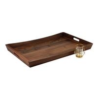 MAGIGO 28 x 18 Inches Large Rectangle Curved Black Walnut Wood Ottoman Tray with Handles, Serve Tea, Coffee, Classic Wooden Decorative Serving Tray