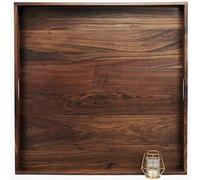 MAGIGO 28 x 28 Inches Extra Large Square Black Walnut Wood Ottoman Tray with Handles, Serve Tea, Coffee Classic Wooden Decorative Serving Tray