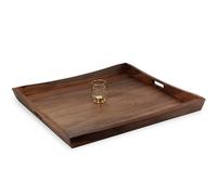 MAGIGO 28 x 28 Inches Large Square Curved Black Walnut Wood Ottoman Tray with Handles, Serve Tea, Coffee Classic Wooden Decorative Serving Tray