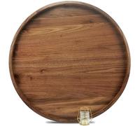MAGIGO 30 Inches Extra Large Round Black Walnut Wood Ottoman Tray with Handles, Serve Tea, Coffee, Classic Circular Wooden Decorative Serving Tray