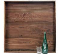 MAGIGO 30 x 30 Inches Extra Large Square Black Walnut Wood Ottoman Tray with Handles, Serve Tea, Coffee Classic 2.5 Feet Wooden Decorative Serving Tray