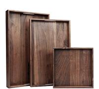 MAGIGO Set of 3 Large Solid Black Walnut Wood Ottoman Tray with Handles, Serve Tea, Coffee or Breakfast in Bed, Classic Wooden Decorative Serving Tray, L+M+S
