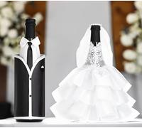 Magik Life Bride Groom Wine Bottle Covers- Wedding Gifts For the Couple- Fun Bottle Cover- Centerpieces Decorations- Wine décor -Royal White