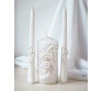Magik Life Unity Candle Set for Wedding - Wedding Unity Set for Reception and Ceremony - 6” Pillar Candle & Two 10” Taper Candles -Unity Candles- Marriage Unity Ritual-White