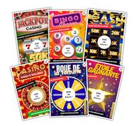 Magik Moments Set of 6 Pregnancy Announcement Tickets to Scratch | Games Theme | Baby on the Road | 6 Tickets with Gold Stickers | Original Idea Announcement Family, Grandma, Granny, Tonton, Tata