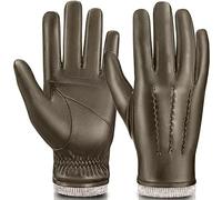 MAGILINK Mens Leather Gloves Touchscreen Texting, Winter Gloves Men Cold Weather with Warm Thermal Wool Fleece Lined, Driving Gloves Men Anti-slip Motorcycle Cycling(Khaki-L)