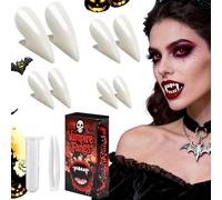 magimagi 4 Pairs Vampire Teeth, 4 Sizes Vampire Fangs with Solid Adhesive & Tweezer, Halloween Vampires Costume Fake Teeth for Adults Women Men Halloween Party Cosplay Favors (13mm 15mm 17mm 19mm)