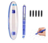 magimagi Retractable Fountain Pen, 0.38mm Erasable Pen, Blue Barrel Includes 5 Refillable Blue Ink, Press Fine Nib, for Smooth Writing No Leaking, for Beginners, Pupils, Students