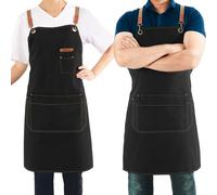 Magimate Canvas Apron with Pockets and Cross-back Straps for Chef Kitchen Cooking BBQ, Barista Bartender Barber Shop and Art Gardening Work Professional Aprons - Black