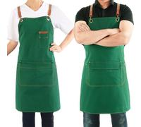 Magimate Canvas Apron with Pockets and Cross-back Straps for Chef Kitchen Cooking BBQ, Barista Bartender Barber Shop and Art Gardening Work Professional Aprons - Green