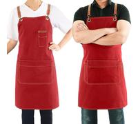 Magimate Canvas Apron with Pockets and Cross-back Straps for Chef Kitchen Cooking BBQ, Barista Bartender Barber Shop and Art Gardening Work Professional Aprons - Red