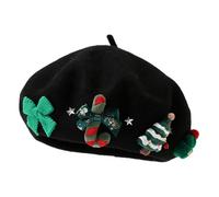 MAGIMODAC Ladies Christmas Beret Elegant Vintage Hat Cozy Xmas Berets Cute Warm Winter Hats with Bow Black-3