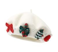 MAGIMODAC Ladies Christmas Beret Elegant Vintage Hat Cozy Xmas Berets Cute Warm Winter Hats with Bow White-3
