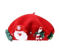 MAGIMODAC Ladies Christmas Beret Elegant Vintage Hat Cozy Xmas Berets Cute Warm Winter Hats with Bow Red-2
